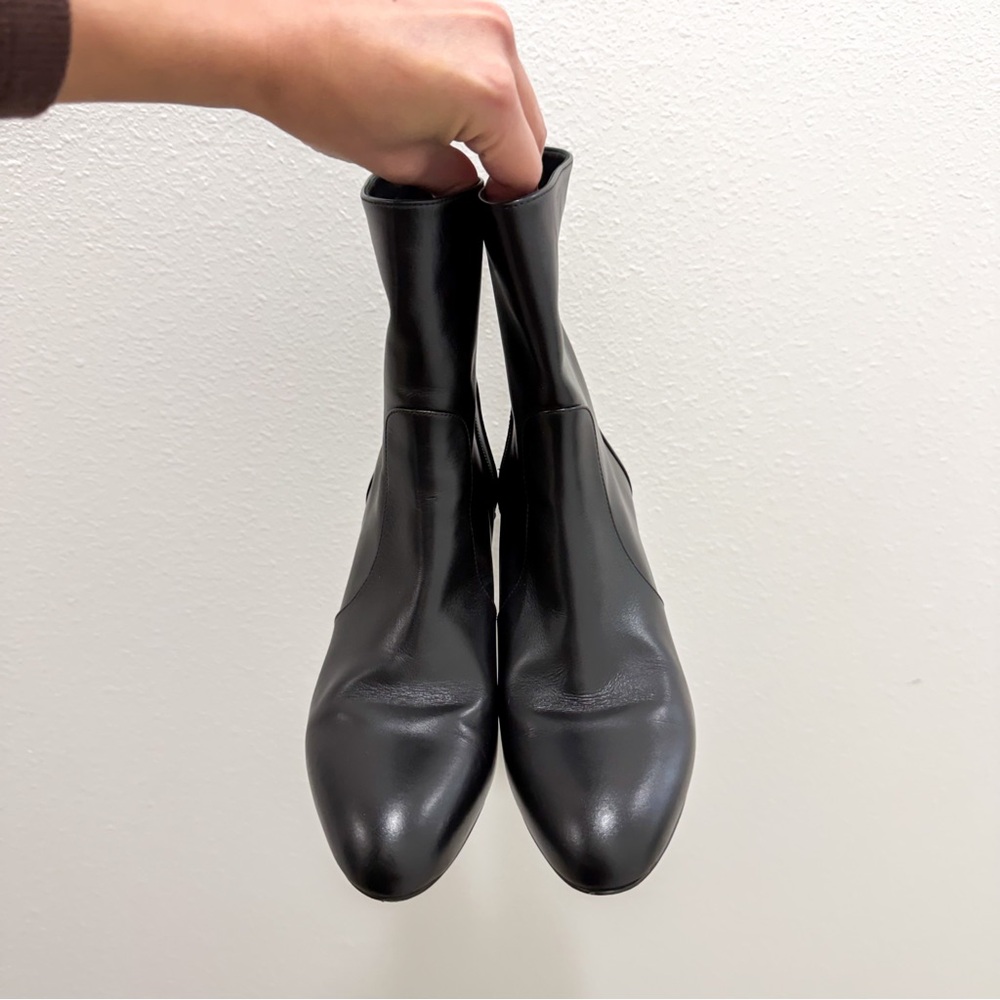 Stuart‎ Weitzman Classic Black Ankle Boots Almond Toe Mid Shaft 5